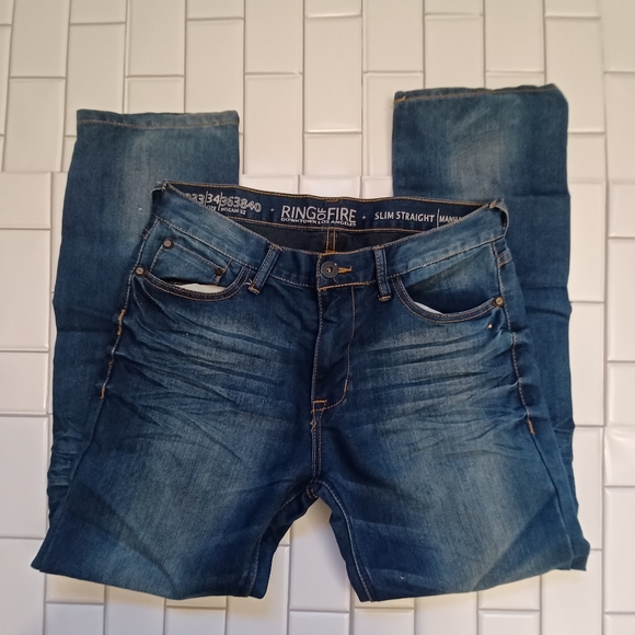 RING OF FIRE Mens Slim Straight Leg Jeans Size 34X32 - Picture 3 of 4